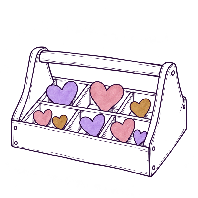 A toolbox with hearts