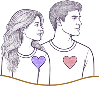 She glances at him, he looks away, hearts slightly apart